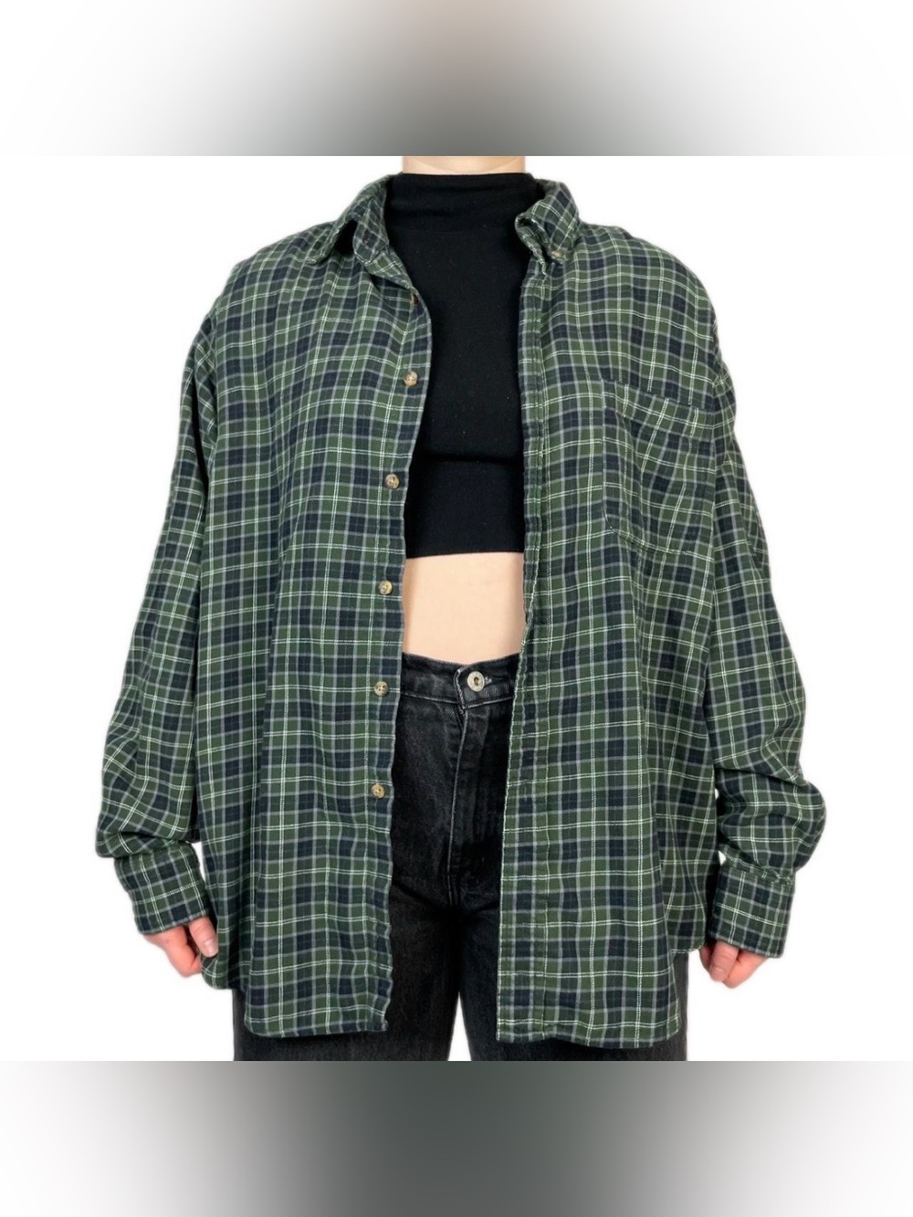 Croft & Barrow Green/Navy Plaid Flannel